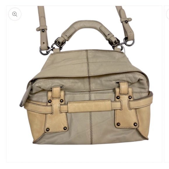 Beige Leather Satchel Bag kooba crossbody fall casual logo designer boho $300 - Picture 1 of 12